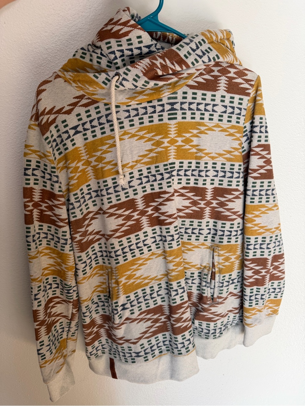 AMPERSAND AVE Hooded Pullover in Mustard, Rust & Green